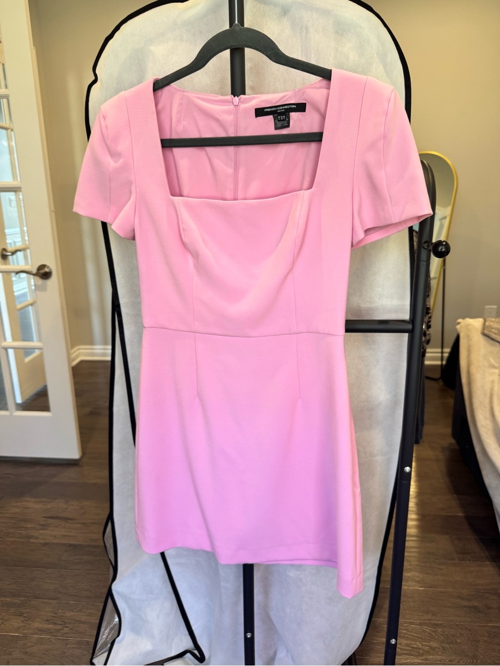 French Connection Pink Square-Neck Mini Dress